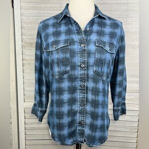 H&M Lyocell Denim Button Down Shirt w 3/4 Sleeves Blue-2